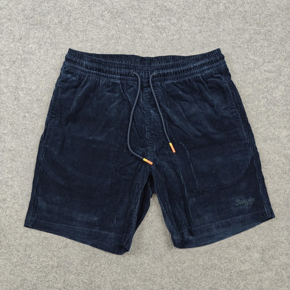 Seager Shorts Mens Small Navy Blue Corduroy Elastic Waist Drawstring Casual